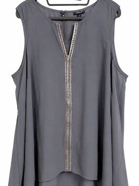 NWT Torrid Gray Embellished Sleeveless High-Low Blouse Size 1 (1X) Chiffon Tank